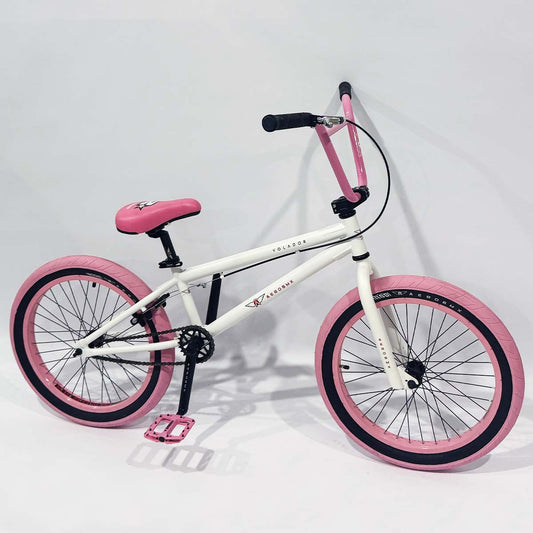 Bicicleta BMX Aerobmx Volador Centro Americano con cranks Rodado 20 color blanco-rosa
